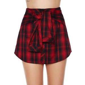 Red Plaid Faux Sleeve Tie Skirt